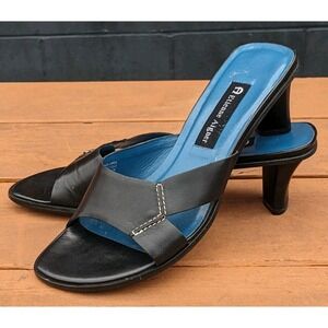 Vtg Etienne Aigner Black Leather Block Heel HARDY Women's Slide Size 7 Open Toe